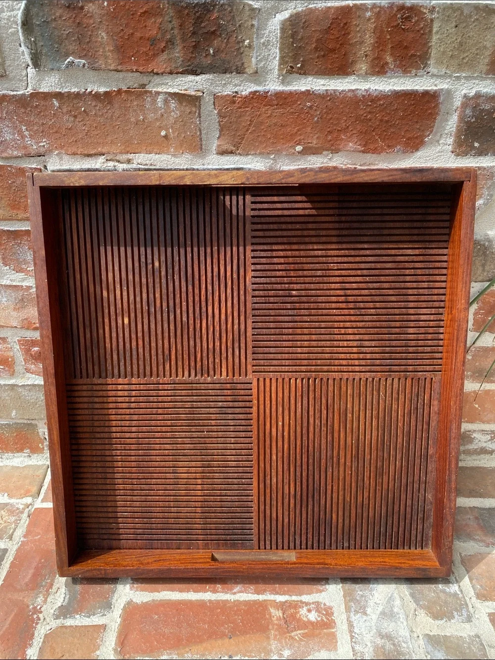 Vintage Crate&Barrel Shesham Wood Quadrant Tray in Brown 18x18